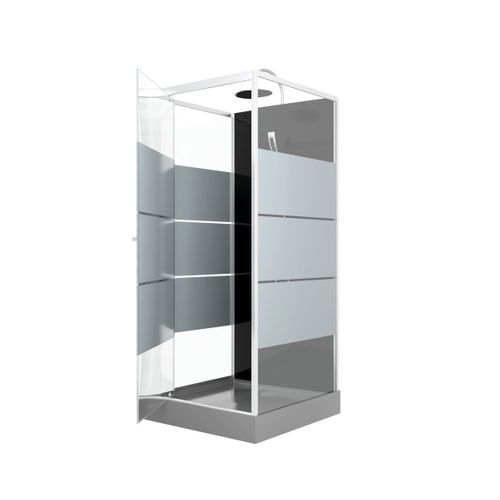 Cabine De Douche Carrée Avec Verre Sérigraphié - 80x80x235 Cm - Gris Clair