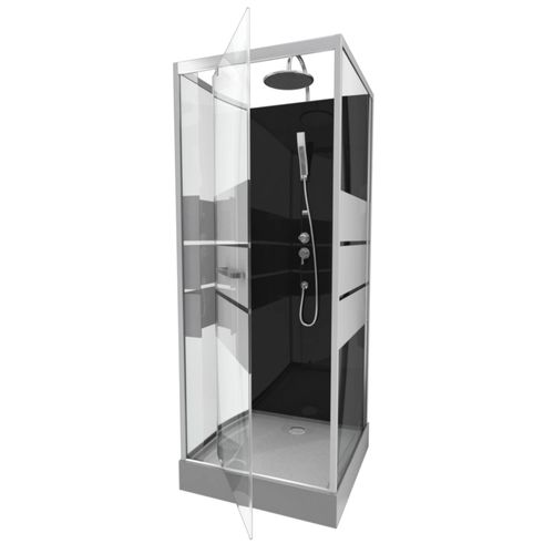 Cabine De Douche Carrée Avec Verre Sérigraphié - 80x80x235 Cm - Gris Clair