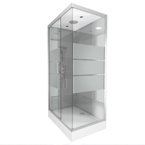 Cabine De Douche Rectangulaire À Bandes Laquées - 80x110x230 Cm - Gris Clair