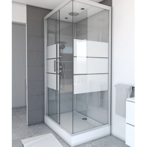 Cabine De Douche Rectangulaire À Bandes Laquées - 80x110x230 Cm - Gris Clair