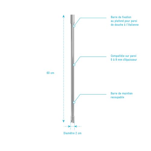 Barre De Fixation Plafond Pour Douche à L'italienne - Barre De Fixation Plafond 60cm Recoupable