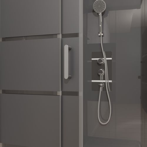 Cabine De Douche Carrée À Bandes Laquées - 90x90x230 Cm - Gris Clair