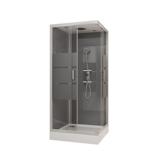 Cabine De Douche Carrée À Bandes Laquées - 90x90x230 Cm - Gris Clair