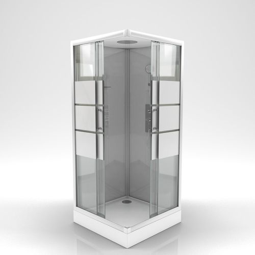 Cabine De Douche Carrée À Bandes Laquées - 90x90x230 Cm - Gris Clair