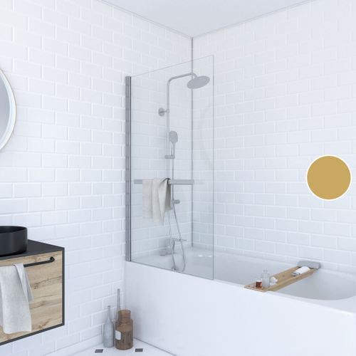 Pare Baignoire Pivotant Avec Porte-serviette 85x150cm - Profilé Chrome - Verre 6mm - Tshape Chromed