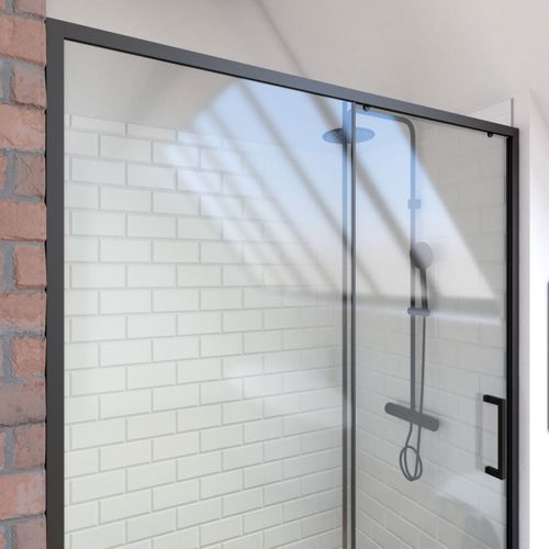 Porte De Douche Coulissante 120x200 Cm - Verre Transparent - Profilé Noir - Crush