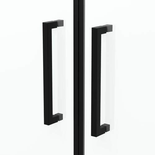 Porte De Douche Double Battant 80x200cm - Verre Trempé Transparent 6mm - Profil Noir Mat