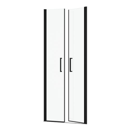 Porte De Douche Double Battant 80x200cm - Verre Trempé Transparent 6mm - Profil Noir Mat