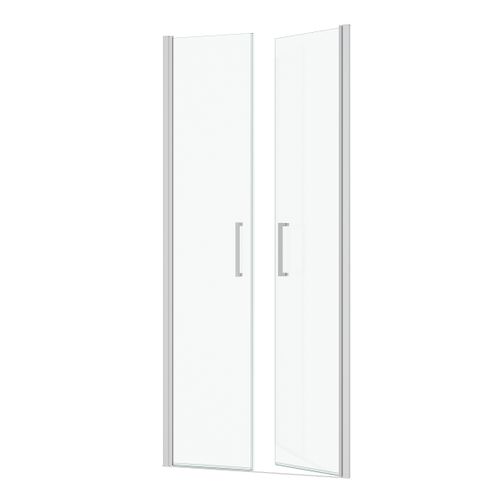 Porte De Douche Double Battant 90x200cm - Verre Trempé Transparent 6mm - Profil Chromé