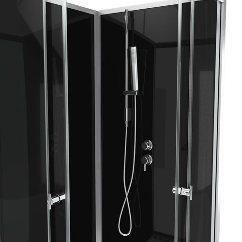 Cabine De Douche Carrée Avec Portes Coulissantes En Verre Trempé - 195x80x80 Cm - Noir
