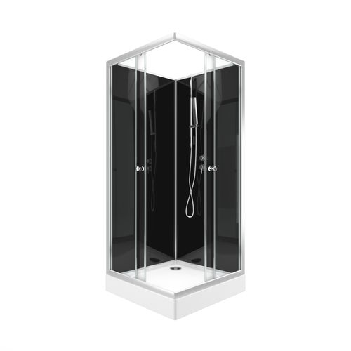 Cabine De Douche Carrée Avec Portes Coulissantes En Verre Trempé - 195x80x80 Cm - Noir