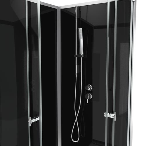 Cabine De Douche Carrée Avec Portes Coulissantes En Verre Trempé - 195x80x80 Cm - Noir