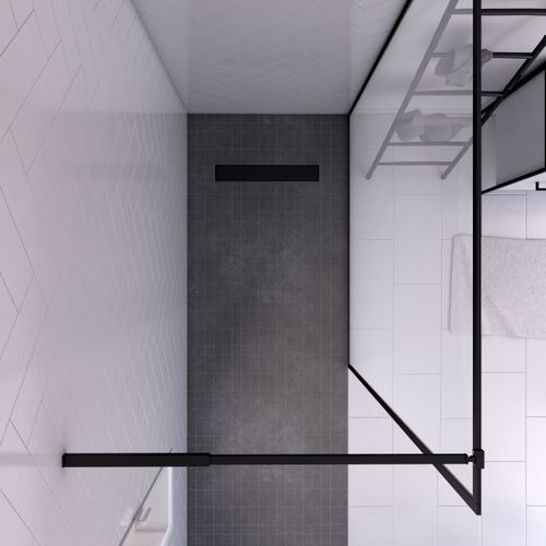 Paroi De Douche 140x200 Cm - Cadre Et Bras Aluminium Noir Mat - Dark Contouring