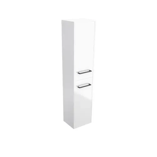 Colonne De Salle De Bain Blanche 30x35x150 Cm - 2 Portes Blanches Poignees Noir Mat - Structura P015