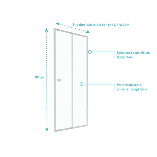 Paroi Porte De Douche Coulissante Blanc 120x185cm - Extensible - Whity Slide 120