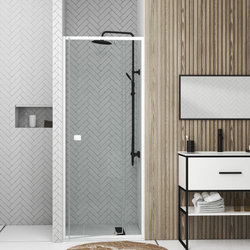 Porte De Douche Pivotante En Verre Trempé - 80x185 Cm - Blanc