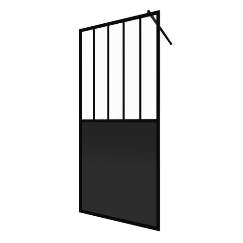 Paroi De Douche à L'italienne - 100x200 Cm Verre Transparent 5mm + Barre De Maintien Noir