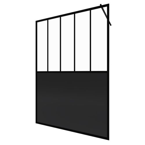 Paroi De Douche 140x200 Cm Type Verriere - Verre Trempe Et Structure Aluminium Noir Mat