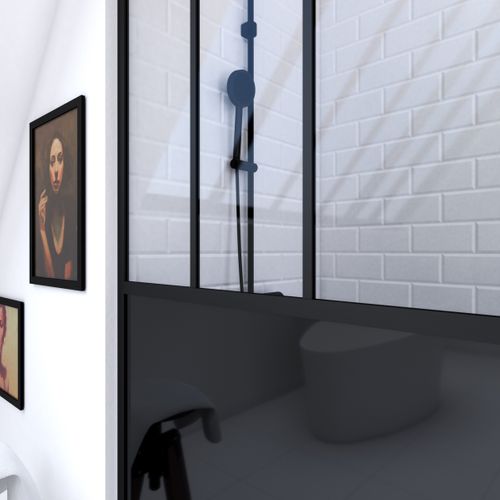 Paroi De Douche 140x200 Cm Type Verriere - Verre Trempe Et Structure Aluminium Noir Mat