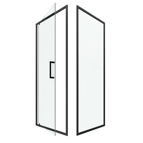 Porte De Douche Pivotante Et Retour 90x90x200 - Profilés Noir Mat - Crush Pivotante