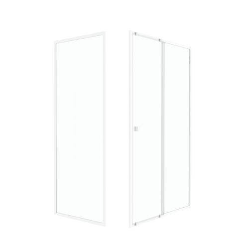 Pack Porte De Douche Coulissante Blanc 120x185cm + Retour 80 Verre Transparent 5mm - Whity Slide 120