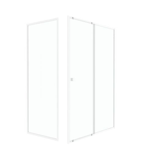 Pack Porte De Douche Coulissante Blanc 140x185cm + Retour 90 Verre Transparent 5mm - Whity Slide