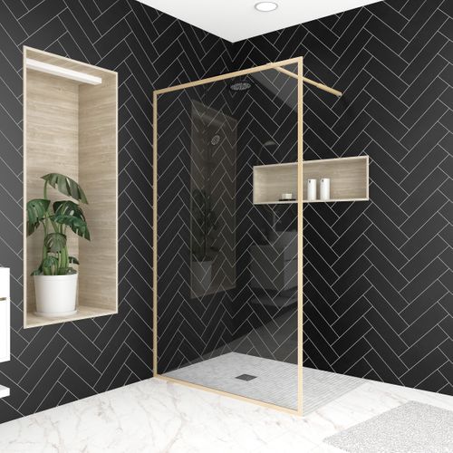 Paroi De Douche 120x200 Cm - Cadre Et Bras Aluminium Or Doré Brossé - Goldy Contouring