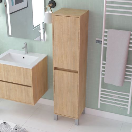 Colonne De Rangement Chêne Clair Sur Pieds - Hauteur 160 Cm - 2 Portes - Xenos