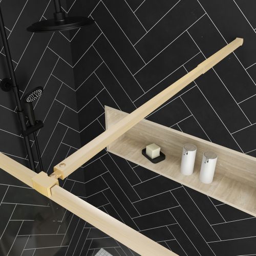 Paroi De Douche Avec Volet Pivotant 90+40x200 Cm - Finition Or Doré Brossé - Goldy Contouring