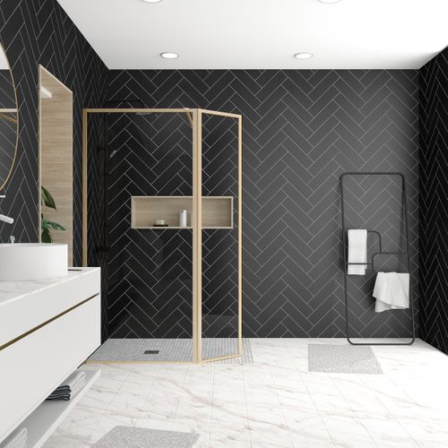 Paroi De Douche Avec Volet Pivotant 90+40x200 Cm - Finition Or Doré Brossé - Goldy Contouring