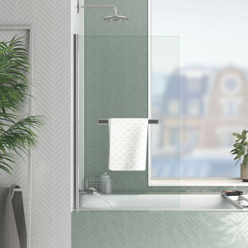Pare Baignoire Rabattable Avec Porte-serviette 70x120 Cm - Profilé Chromé - Verre 4 Mm