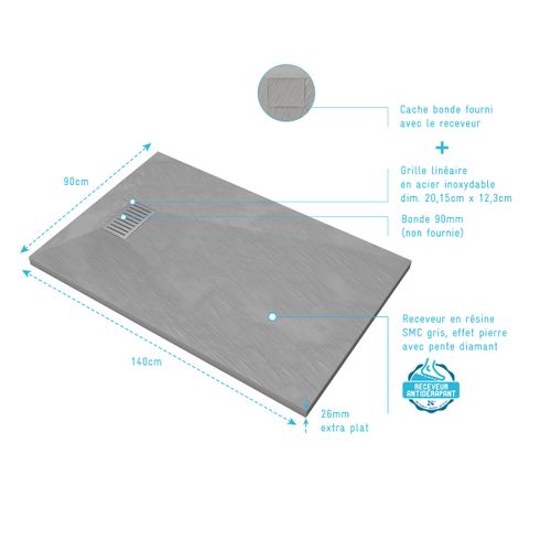 Receveur De Douche Lineastone – Gris Fonte Minérale – Formats 80x100 à 100x120 – Garantie 10 Ans