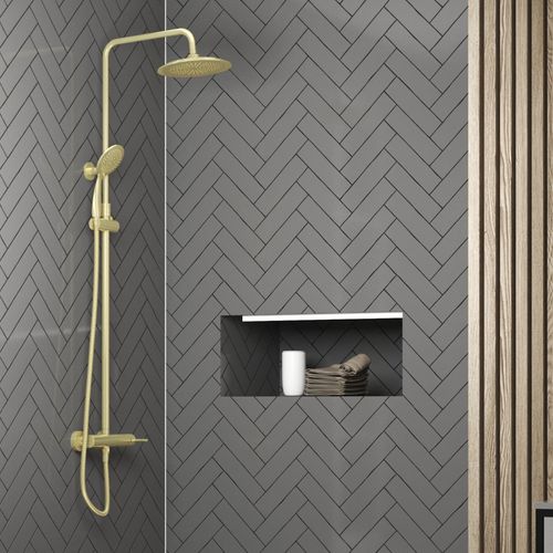 Colonne De Douche Mécanique Dorée - 133x25x52 Cm - Doré