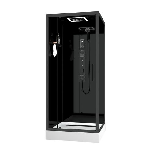 Cabine De Douche Hydromassante Porte Pivotante Et Panneau De Contrôle Tactile - 90x90x218 Cm - Noir
