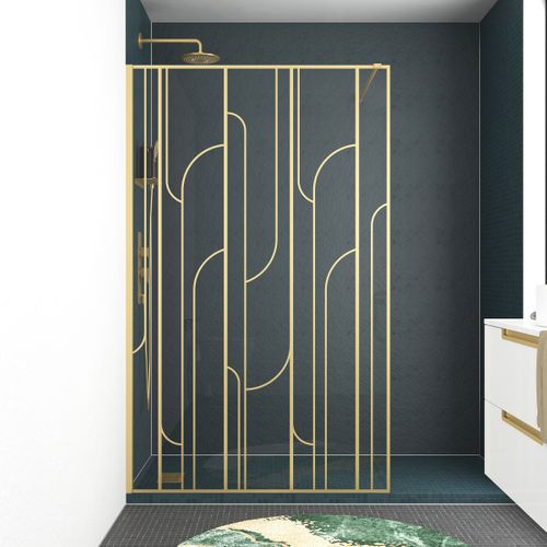 Paroi De Douche à L'italienne 120x195cm Sérigraphie Art Déco Arrondie - Or Brossé - Gatsby