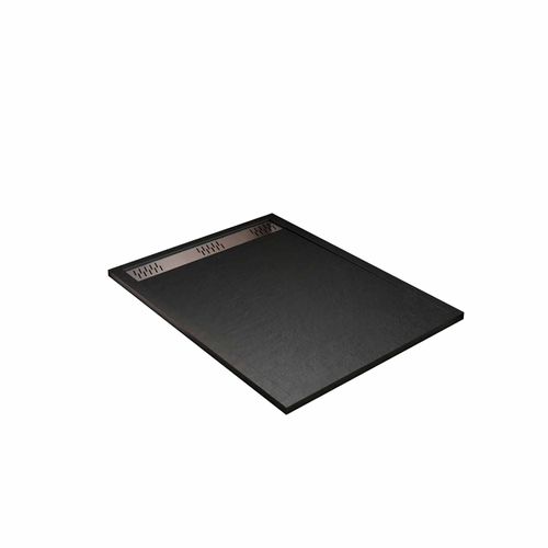 Receveur De Douche Extra-plat En Résine - Effet Pierre Grille Linéaire Chrome - 80x120 Cm - Noir