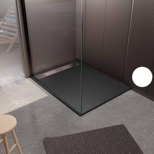 Receveur De Douche Extra-plat En Résine - Effet Pierre Grille Linéaire Chrome - 80x120 Cm - Noir
