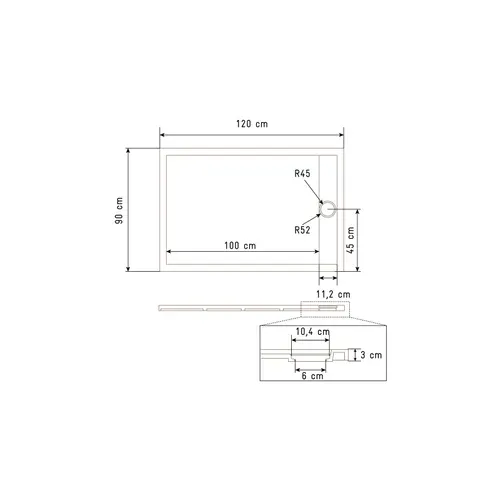 Receveur De Douche Extra-plat En Résine - Effet Pierre Grille Linéaire Chrome - 90x120 Cm - Noir