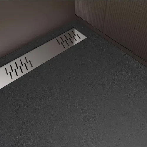 Receveur De Douche Extra-plat En Résine - Effet Pierre Grille Linéaire Chrome - 90x120 Cm - Noir