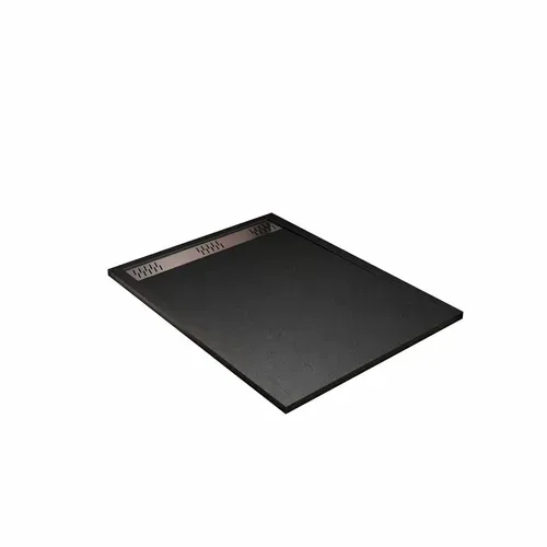 Receveur De Douche Extra-plat En Résine - Effet Pierre Grille Linéaire Chrome - 90x120 Cm - Noir