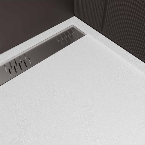 Receveur De Douche Extra-plat En Résine - Effet Pierre Grille Linéaire Chrome - 90x120 Cm - Blanc