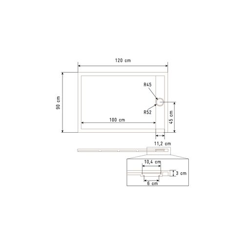 Receveur De Douche Extra-plat En Résine - Effet Pierre Grille Linéaire Chrome - 90x120 Cm - Blanc