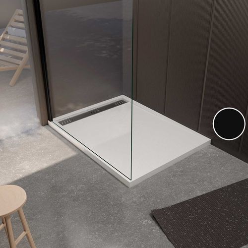 Receveur De Douche Extra-plat En Résine - Effet Pierre Grille Linéaire Chrome - 90x120 Cm - Blanc
