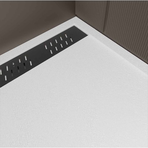 Receveur De Douche Minimaliste 80 X 100 X 3 Cm Écoulement SMC Effet Pierre Naturelle Noir Azzuro