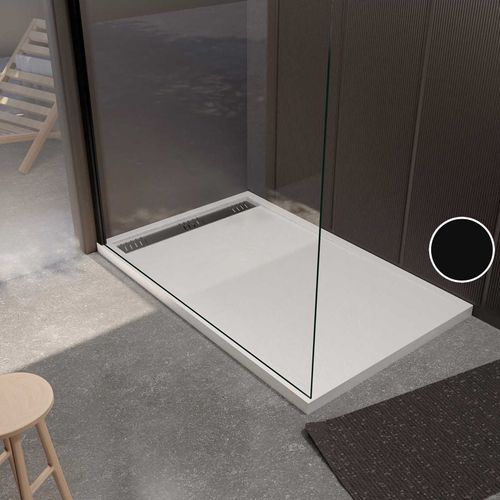Receveur De Douche Extra-plat En Résine - Effet Pierre Grille Linéaire Chrome - 80x140 Cm - Blanc