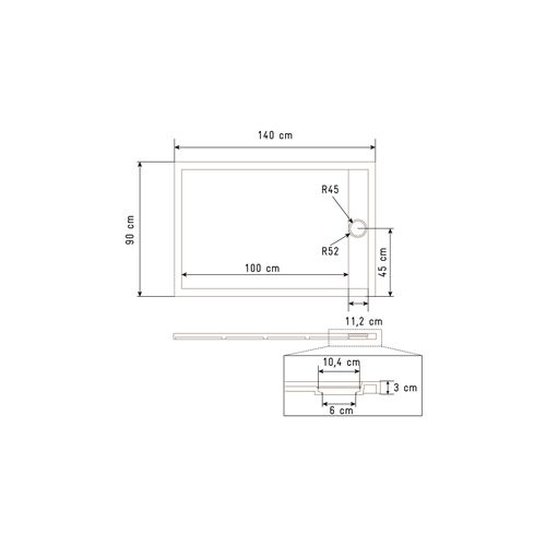 Receveur De Douche Extra-plat En Résine - Effet Pierre Grille Linéaire Chrome - 90x140 Cm - Blanc