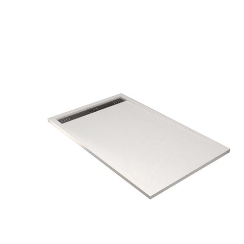Receveur De Douche Extra-plat En Résine - Effet Pierre Grille Linéaire Chrome - 90x140 Cm - Blanc