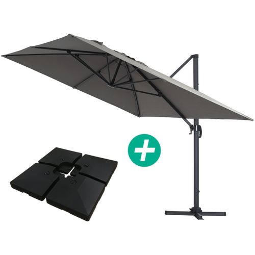 Parasol Jardin Déporté Alu "sun 4 " - Rectangle - 3 X 4 M - Gris - Dalles à Lester Incluses