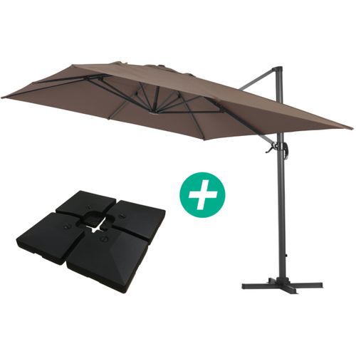 Parasol Jardin Déporté Alu "sun 4 " - Rectangle - 3 X 4 M - Taupe - Dalles à Lester Incluses