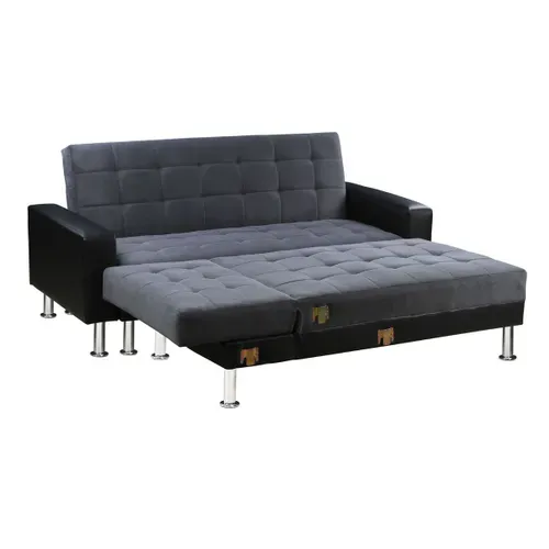 Canapé D'angle Convertible Et Réversible "theo" - 4 Places - Noir / Gris